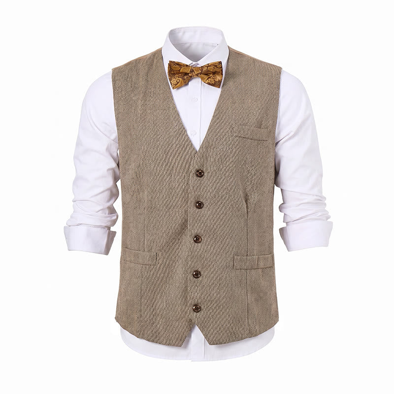 2Pcs Men's Rustic Khaki Formal Suit Vest With Paisley Bow Tie - image 10