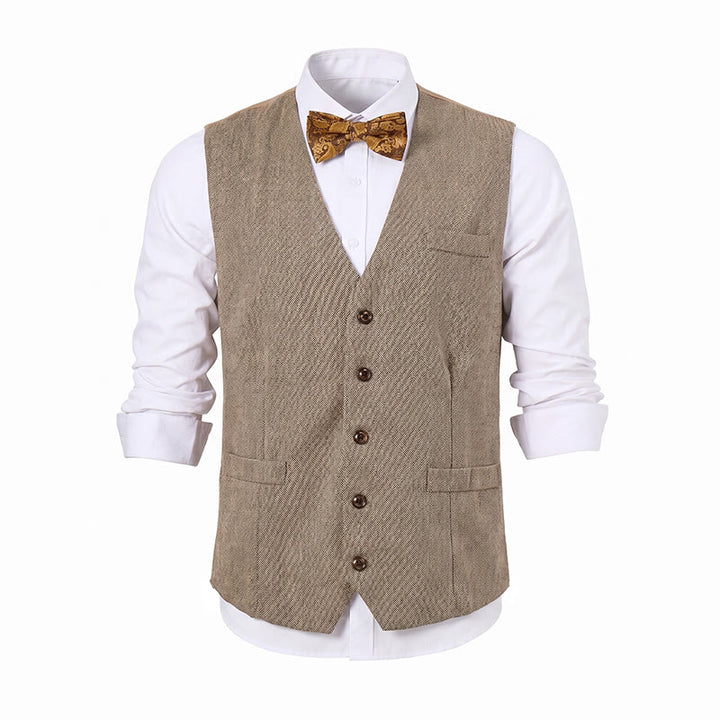 2Pcs Men's Rustic Khaki Formal Suit Vest With Paisley Bow Tie - image 10