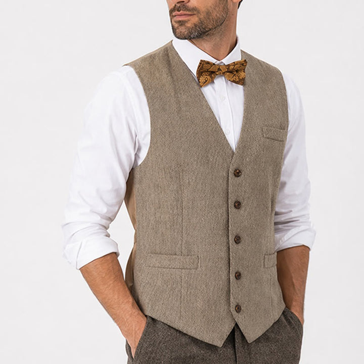 2Pcs Men's Rustic Khaki Formal Suit Vest With Paisley Bow Tie - image 3