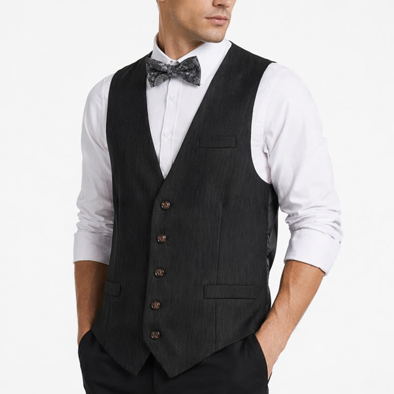 2Pcs Men's Charcoal Gray Suit Suit Vest With Paisley Bow Tie - image 3