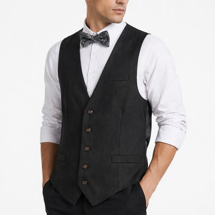 2Pcs Men's Charcoal Gray Suit Suit Vest With Paisley Bow Tie - image 3