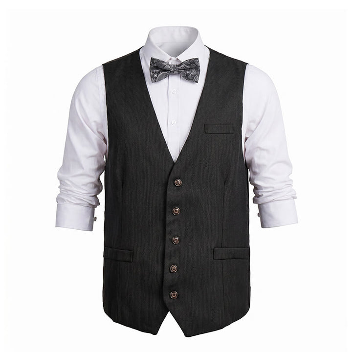 2Pcs Men's Charcoal Gray Suit Suit Vest With Paisley Bow Tie - image 9