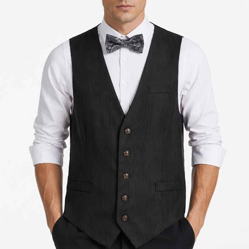 2Pcs Men's Charcoal Gray Suit Suit Vest With Paisley Bow Tie - image 1