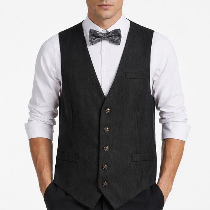 2Pcs Men's Charcoal Gray Suit Suit Vest With Paisley Bow Tie - image 1
