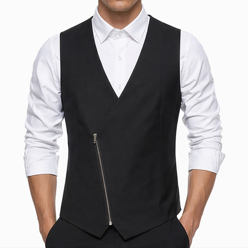Men's Modern V-Neck Asymmetric Zipper Suit Vest - image 6