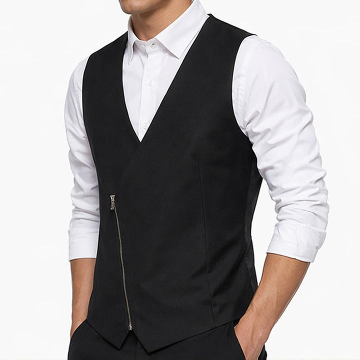 Men's Modern V-Neck Asymmetric Zipper Suit Vest - image 5