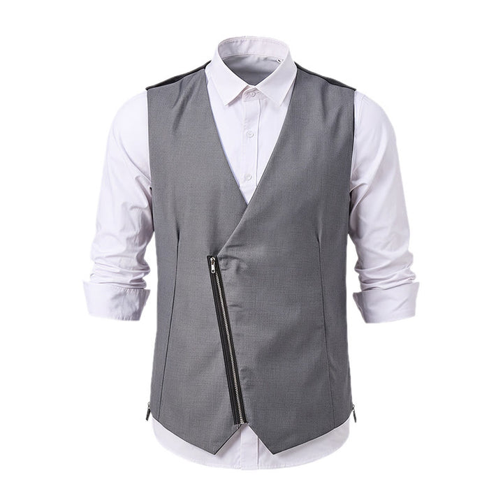 Men's Modern V-Neck Asymmetric Zipper Suit Vest - image 12