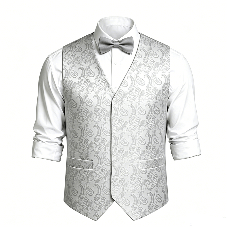 Men's Paisley Floral Jacquard With Bow Tie Suit Vest - image 19
