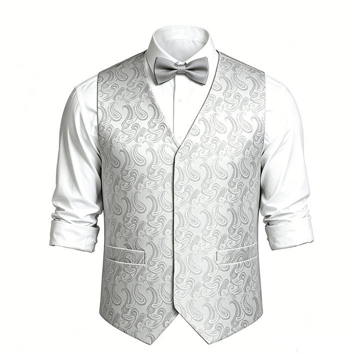 Men's Paisley Floral Jacquard With Bow Tie Suit Vest - image 19