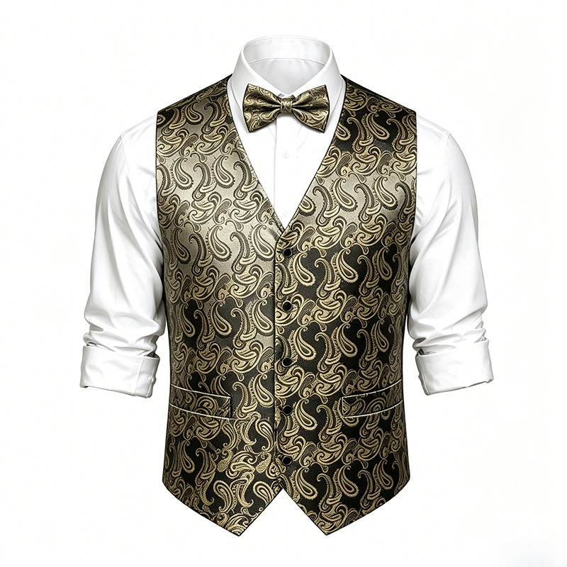 Men's Paisley Floral Jacquard With Bow Tie Suit Vest - image 18