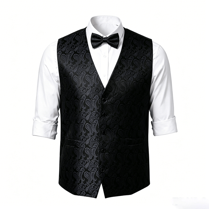 Men's Paisley Floral Jacquard With Bow Tie Suit Vest - image 21