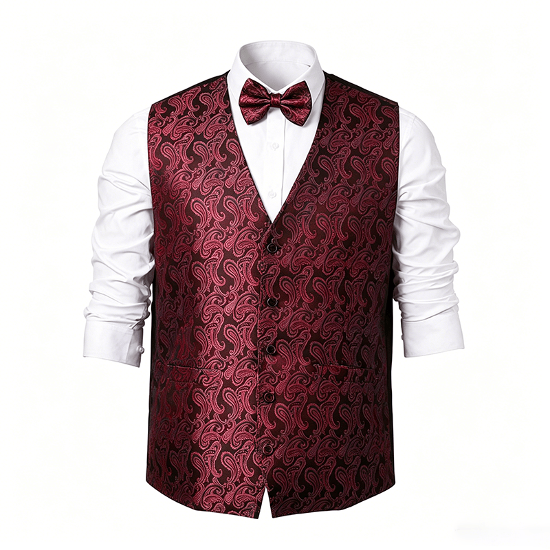 Men's Paisley Floral Jacquard With Bow Tie Suit Vest - image 22