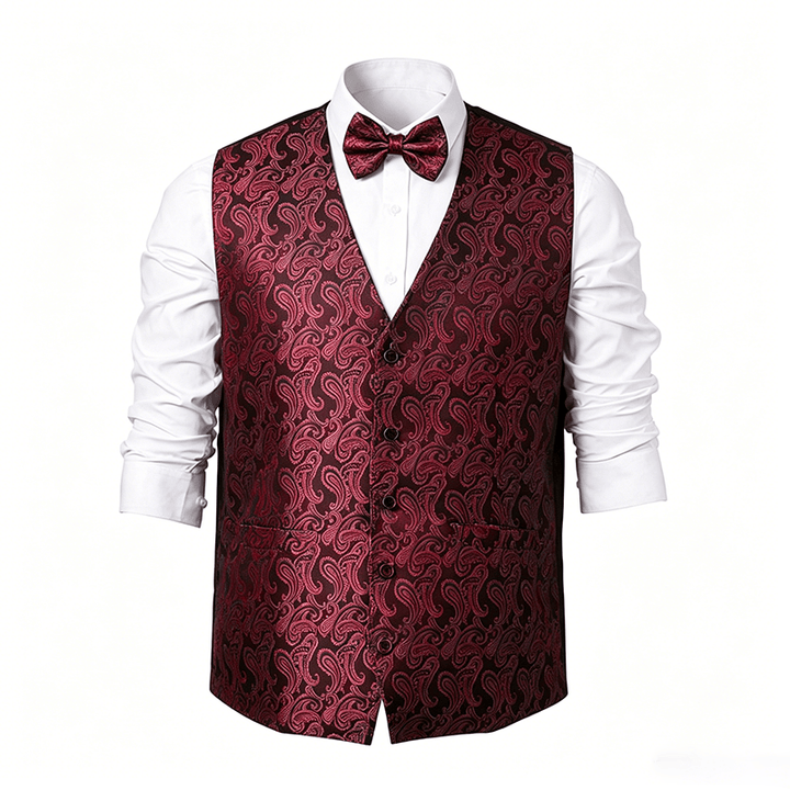 Men's Paisley Floral Jacquard With Bow Tie Suit Vest - image 22