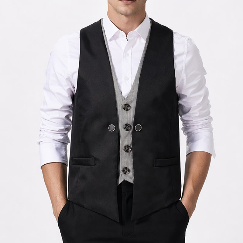 Men's Urban Two-Tone Faux Layered Design Suit Vest - image 1