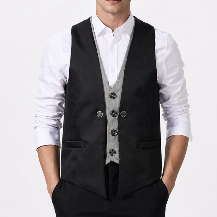 Men's Urban Two-Tone Faux Layered Design Suit Vest - image 1