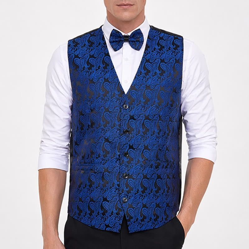 Men's Paisley Floral Jacquard With Bow Tie Suit Vest - image 1