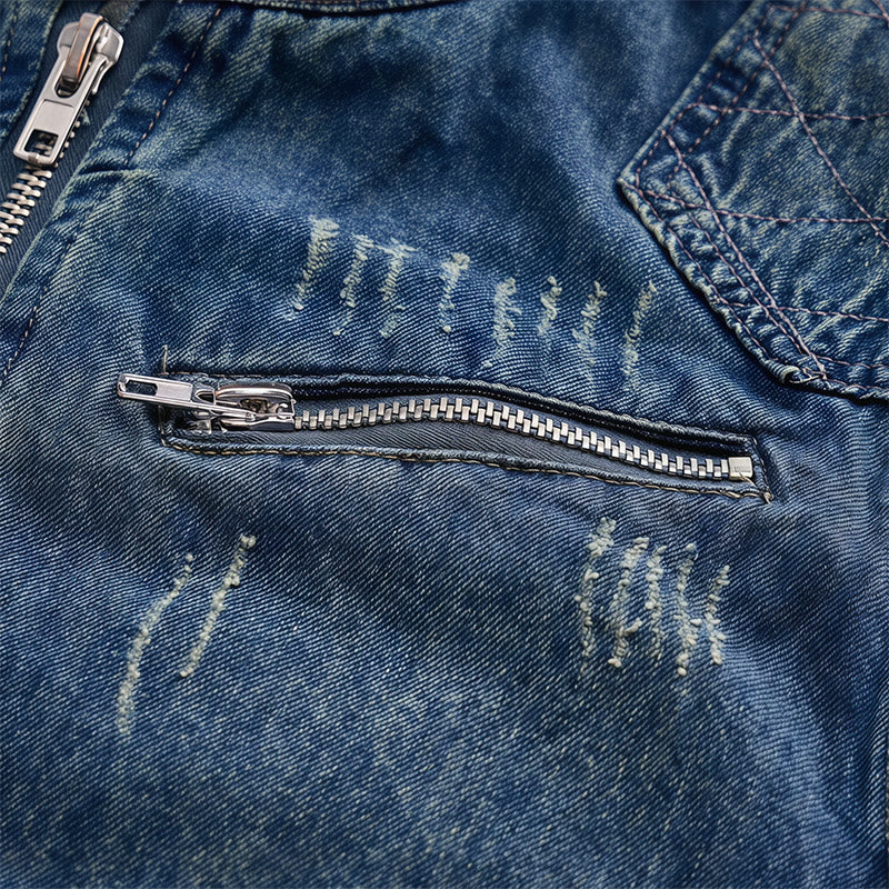 Men's Urban Rebel Zipper Biker Style Washed Denim Vest - image 5