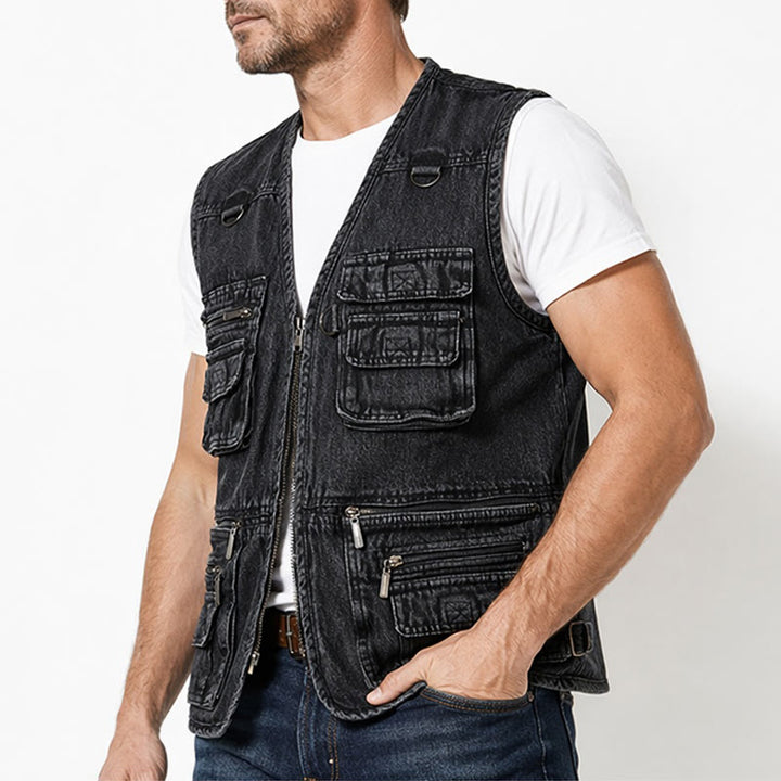 Vintage Multi-Zip Techwear Sleeveless Denim Vest - image 3