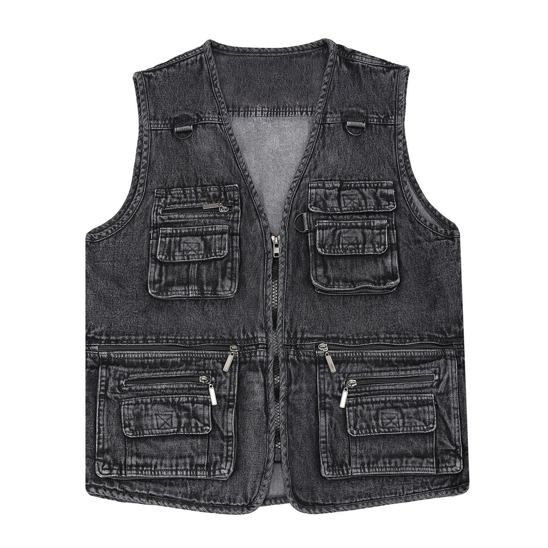 Vintage Multi-Zip Techwear Sleeveless Denim Vest - image 5
