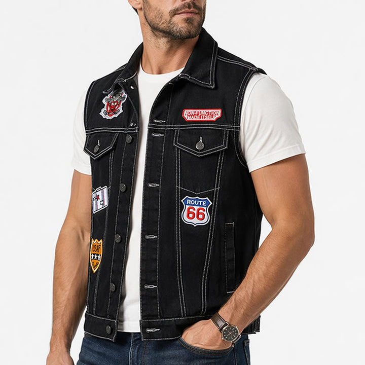 Highway Rebel Patchwork Black Denim Vest - image 3