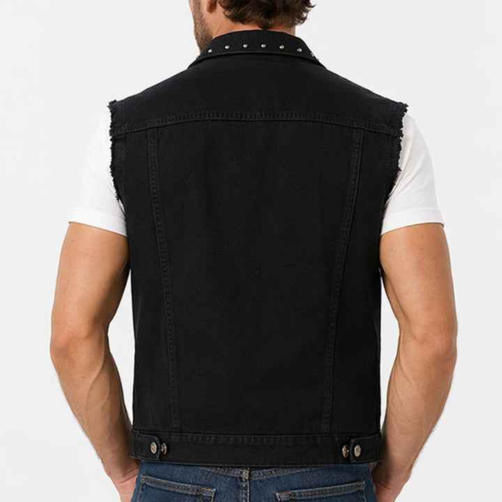 Spiked Collar Punk Rock Studded Black Denim Vest - image 2