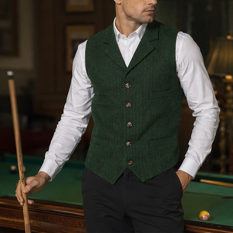Men's Herringbone Suit Lape with Decorative Chain Suit Vest - Green - 4XL - image 11