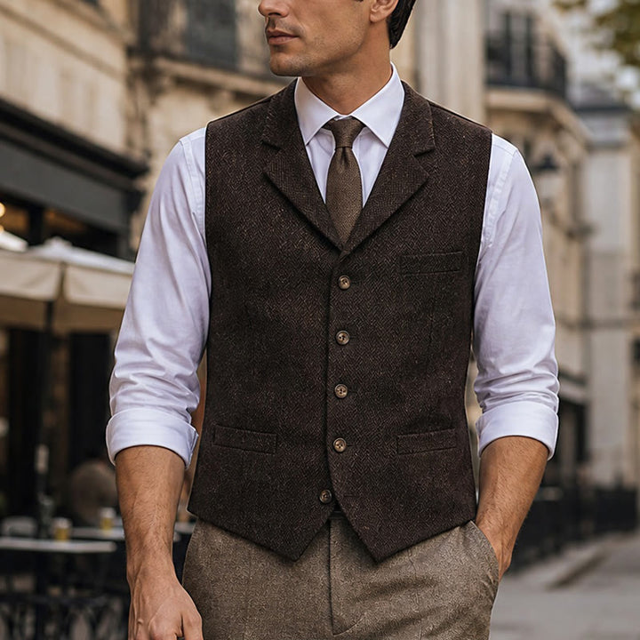 Men's Herringbone Suit Lape with Decorative Chain Suit Vest - Coffee - 4XL - image 12