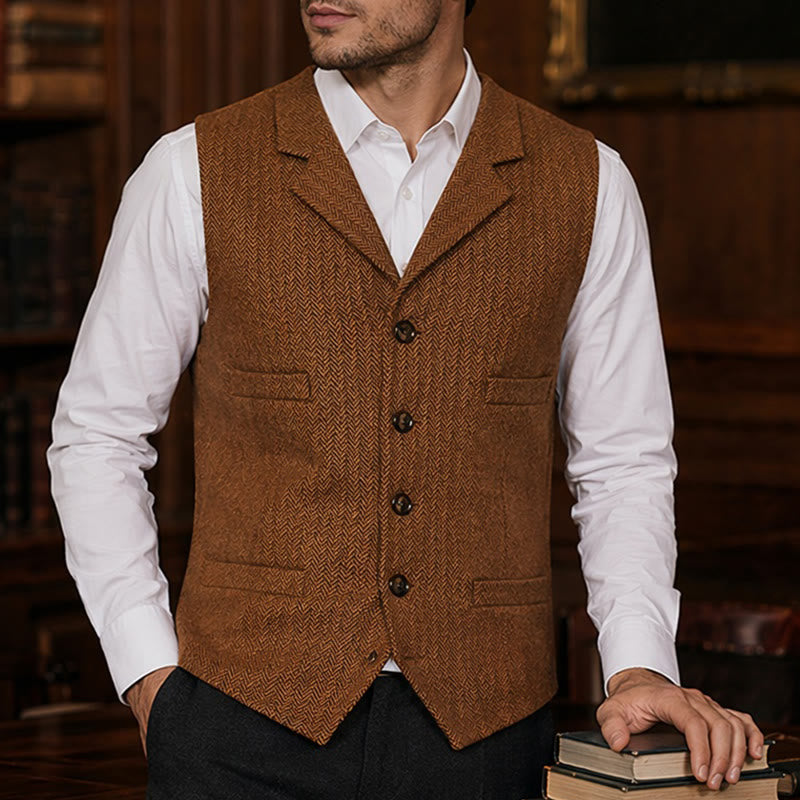 Men's Herringbone Suit Lape with Decorative Chain Suit Vest - Orange - 4XL - image 7