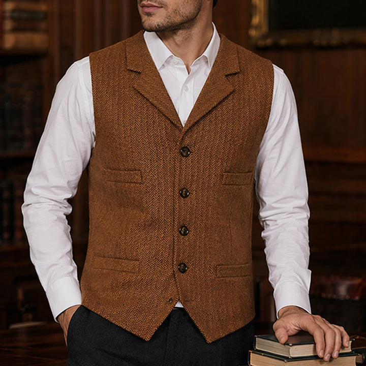 Men's Herringbone Suit Lape with Decorative Chain Suit Vest - Orange - 4XL - image 7