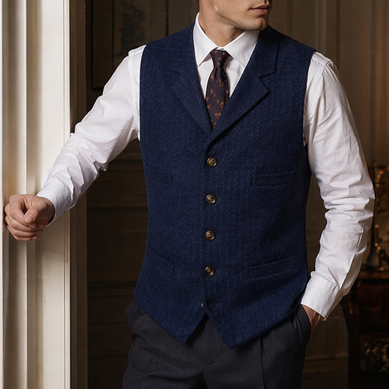 Men's Herringbone Suit Lape with Decorative Chain Suit Vest - Royal Blue - 4XL - image 5
