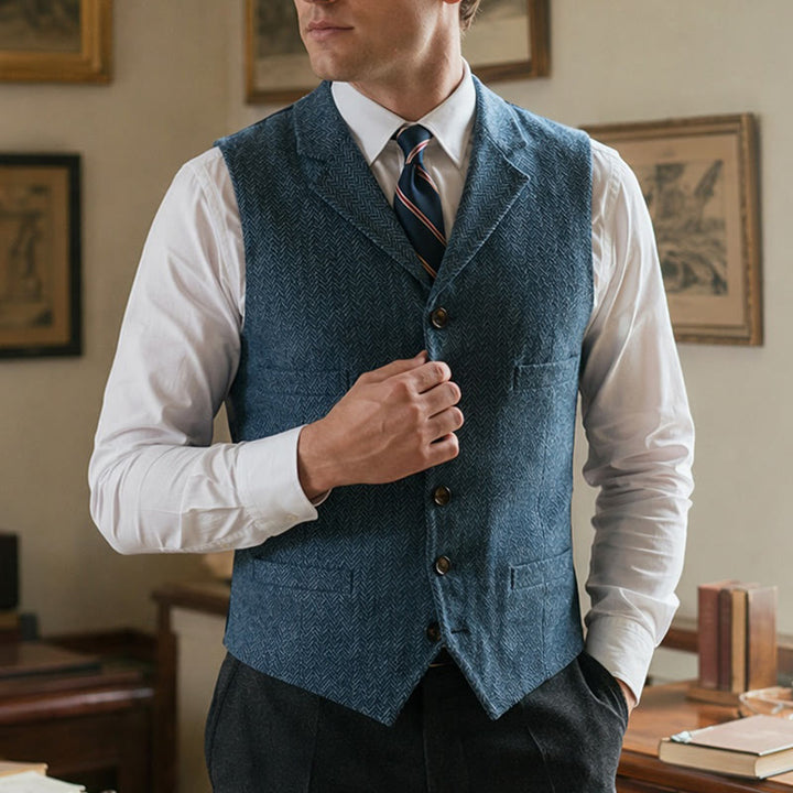 Men's Herringbone Suit Lape with Decorative Chain Suit Vest - Light Blue - 4XL - image 9