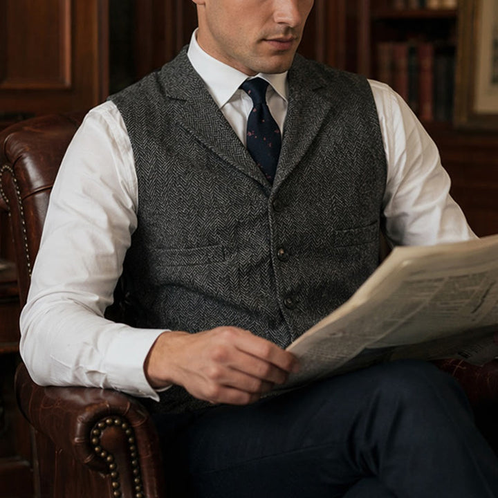 Men's Herringbone Suit Lape with Decorative Chain Suit Vest - Dark Grey - 4XL - image 10