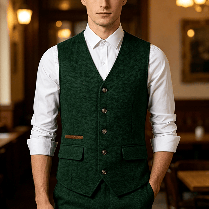 Men's British Herringbone Thick Casual Suit Vest - Dark Green - 3XL - image 4