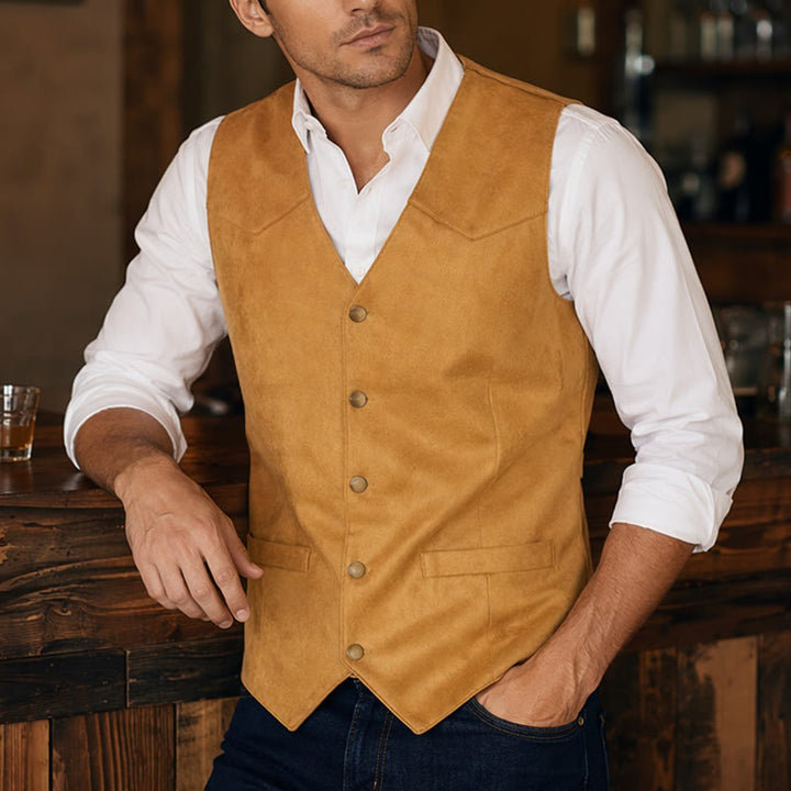 Men's Western Suede Look Casual Layering Vest - Yellow - 3XL - image 0