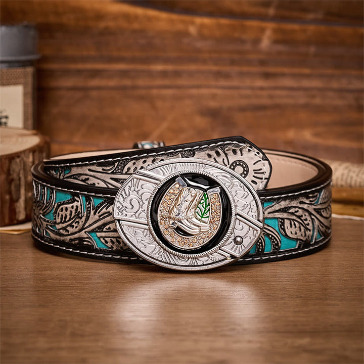 Boots & Horseshoe DIY Hidden Folding Knife Buckle Leather Belt - Boots & Horseshoe - Gray Floral Belt - 42 - image 8