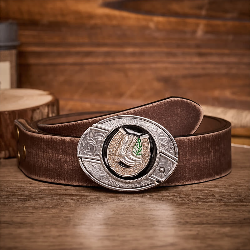 Boots & Horseshoe DIY Hidden Folding Knife Buckle Leather Belt - Boots & Horseshoe - Brown Distressed Belt - 42 - image 5