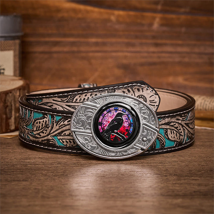 Witchy Raven DIY Hidden Folding Knife Buckle Leather Belt - Raven - Gray Floral Belt - 42 - image 8
