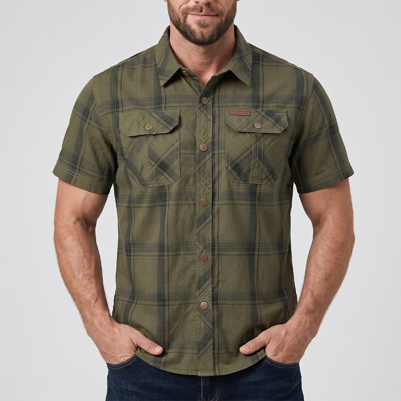 Men's Vintage Plaid Shirt With Chest Flap Pockets - image 1