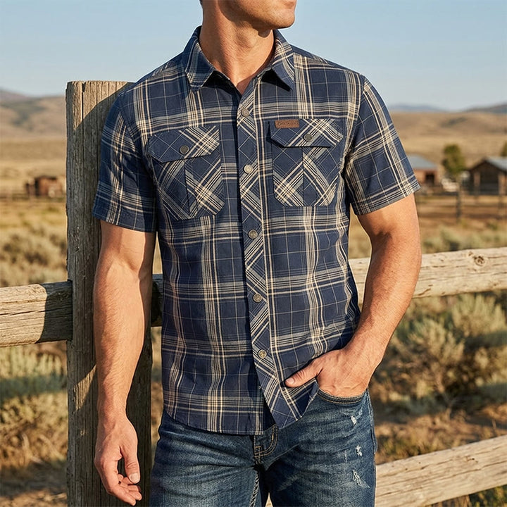 Men's Vintage Plaid Shirt With Chest Flap Pockets - Royal Blue - 5XL - image 5