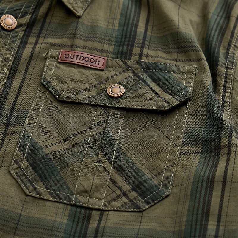 Men's Vintage Plaid Shirt With Chest Flap Pockets - image 7