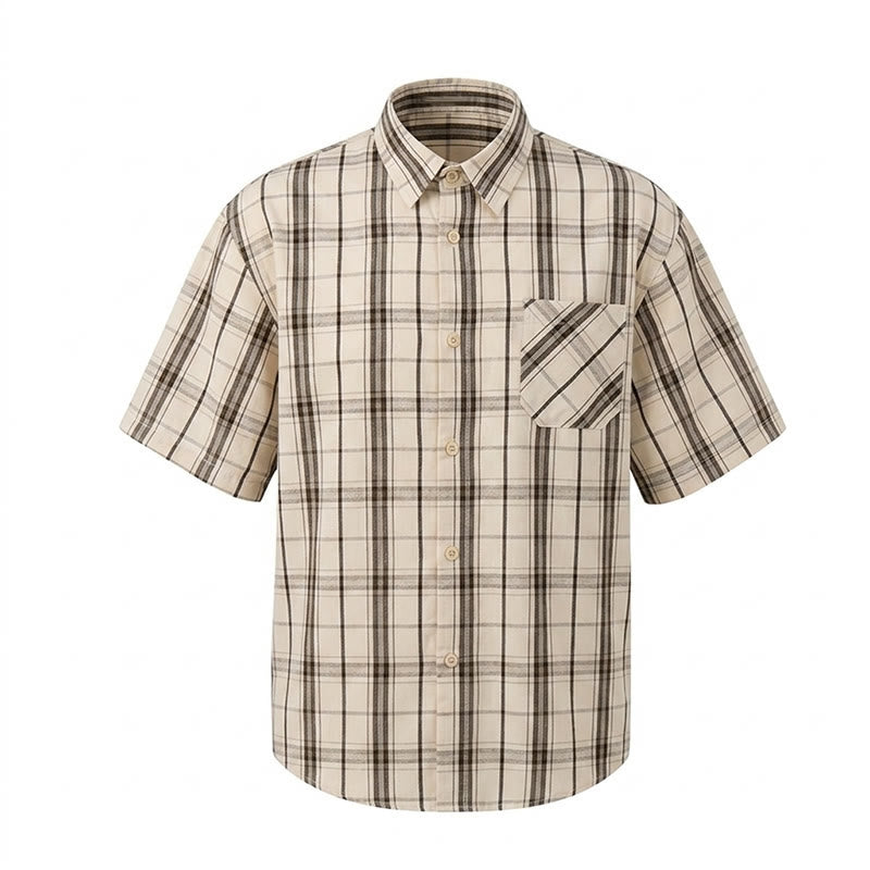 Classic Cream Base Stripe Plaid Shirt For Daily Office Wear - image 13