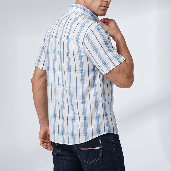 Classic Cream Base Stripe Plaid Shirt For Daily Office Wear - image 2