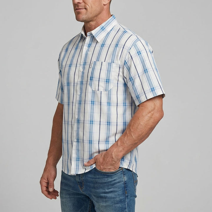 Classic Cream Base Stripe Plaid Shirt For Daily Office Wear - image 3