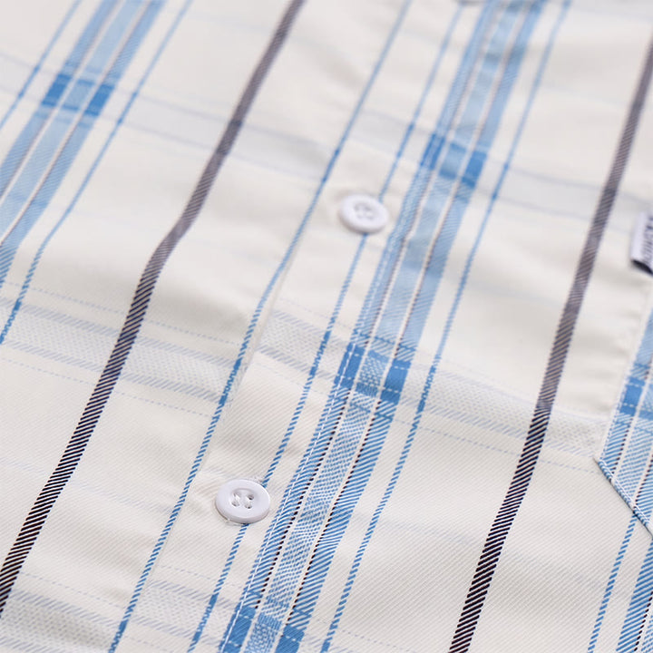 Classic Cream Base Stripe Plaid Shirt For Daily Office Wear - image 8