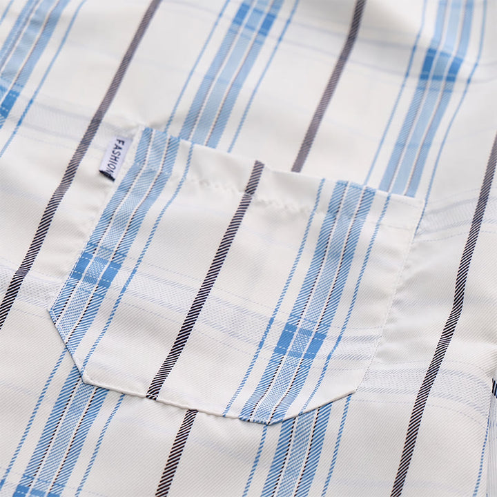 Classic Cream Base Stripe Plaid Shirt For Daily Office Wear - image 7