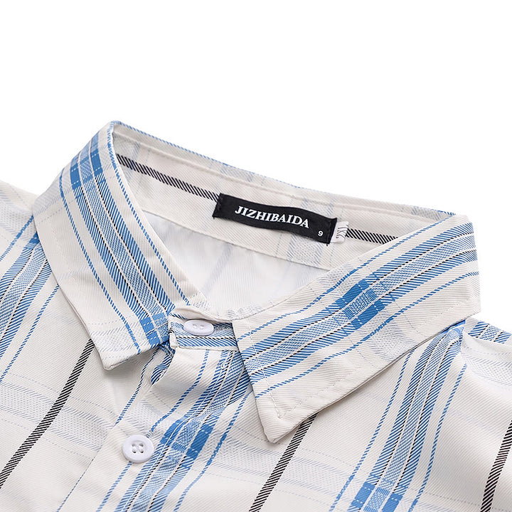 Classic Cream Base Stripe Plaid Shirt For Daily Office Wear - image 6