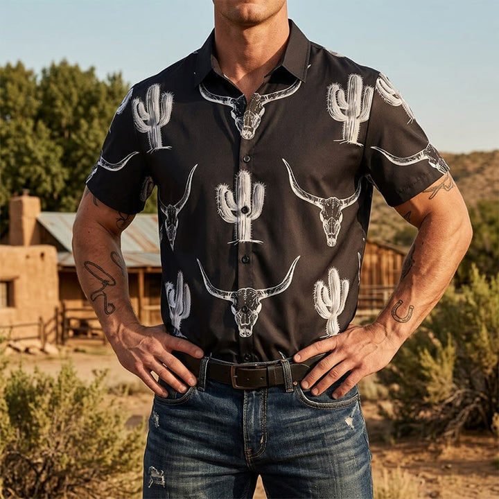 Bold Western Vibes Graphic Cactus & Longhorn Shirt - Black - 5XL - image 0