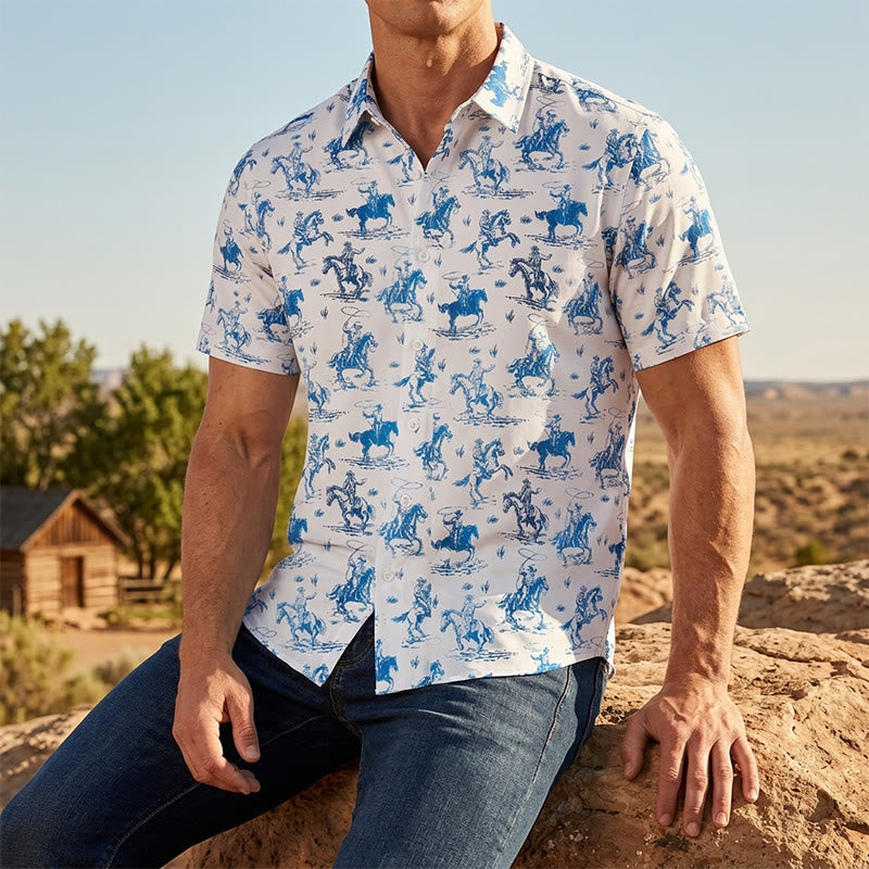 Blue & White Ride Into Style Classic Cowboy Charm Shirt - Blue & White - 3XL - image 0