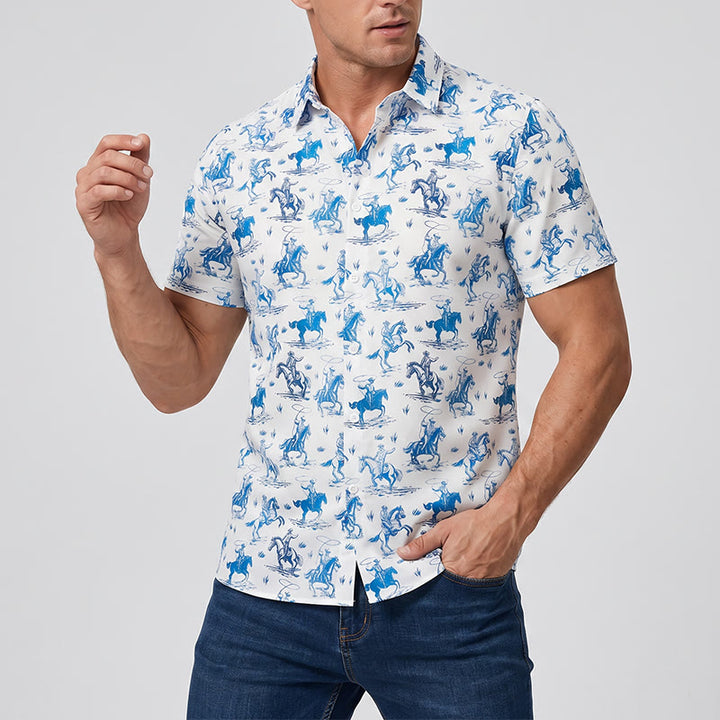 Blue & White Ride Into Style Classic Cowboy Charm Shirt - image 1