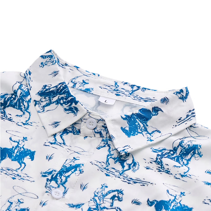 Blue & White Ride Into Style Classic Cowboy Charm Shirt - image 3